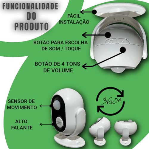 Sensor De Presença Movimento Segurança Infravermelho Externo e Interno Com Aviso Sonoro Em 11 Idioma
