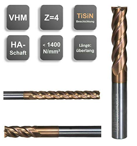 VHM Schaftfräser, überlang, Z=4, TiSiN, NEU, 3/4/ 5/6/ 8/10/ 12 mm, extralang, Größe: 8,00x45x100 mm - d2=8 mm Cover
