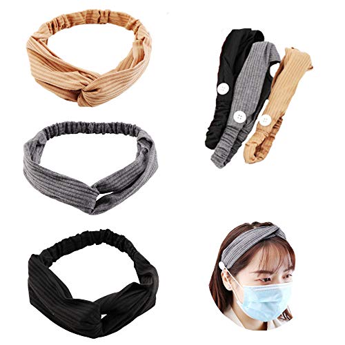 RTTYOA Button Headbands, Side Button Caps Hats, Criss Cross Knotted Turban Headwrap, Head Wrap Elastic Hair Band, Non Slip Comfy, Hair Scarf Headscarf for Women Girls, Ear Protection (Style3)