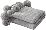 Manta de algodón de Punto Grande con 20 Bolas Decorativas acrílicas, Adecuada para habitación de niñas, 59 x 79 Pulgadas, 3.0 LB(Color:Gray)