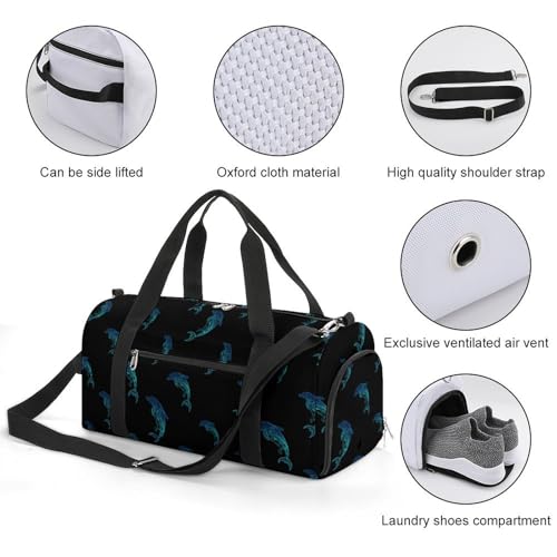Dolphin Vintage Funny Gym Bag Travel Tote Bag Duffel Bag with Shoe Compartment for Weekender Sports Vacation2