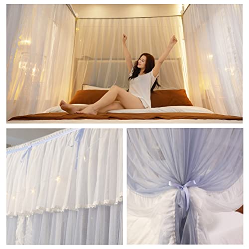 Mosquitera con dosel para cama de princesa doble capa azul de 180x200cm 3