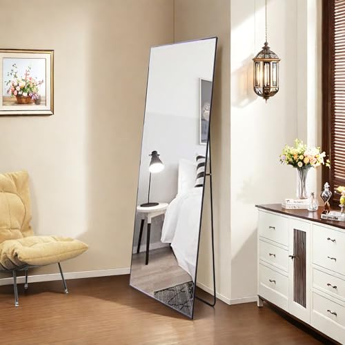 Espejo de pie de 150 x 40 cm, espejo de cuerpo entero, robusto y moderno, espejo de pared grande, de pie o colgante, marco de aleación de aluminio, vidrio templado, para dormitorio, salón (dorado, 150
