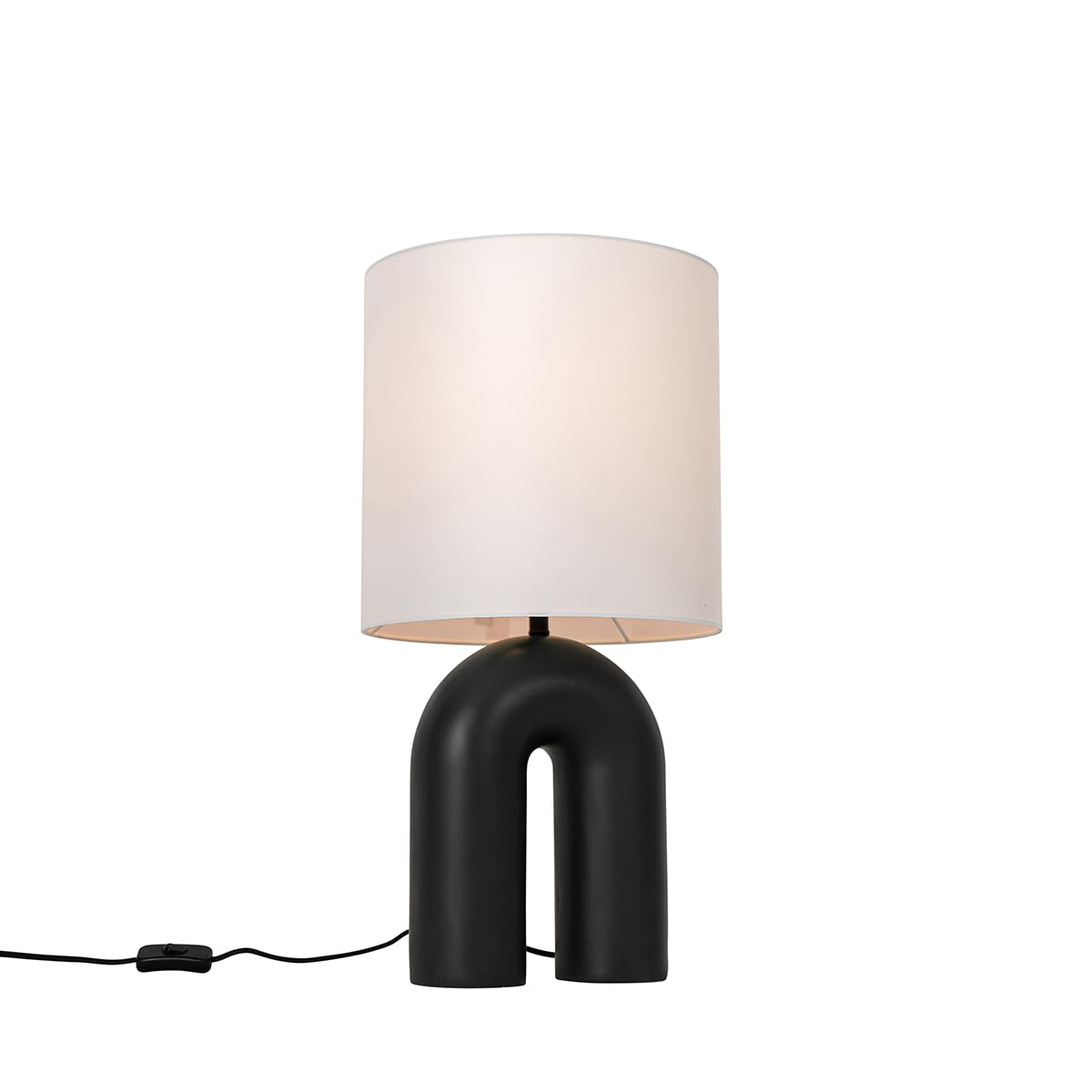 Qazqa Diseño Lámpara de mesa negra con pantalla de lino blanco - Lotti Plástico/Textil Orgánica Adecuado para LED Max. 1 x 40 Watt