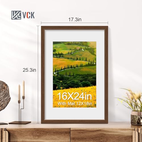 Image of VCK 16x24 Picture Frame 5 Pack, Brown Wood, 12x18 Mat, for Wall Art
