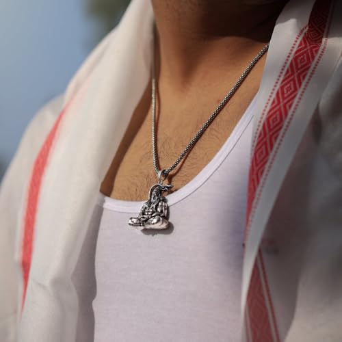 Image of Lord Hanuman Religious Pendant Necklace Locket Set, Stainless Steel, 3 Designs, Gada Hanuman Ji,