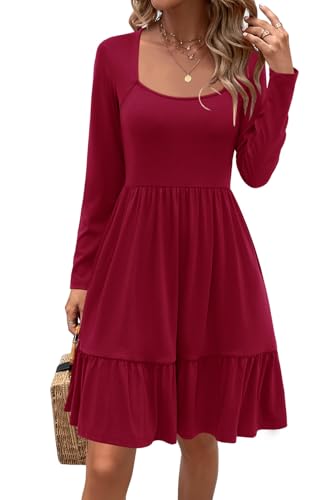 Image of Newshows Women's 2026 Summer Casual Square Neck Ruffle A Line Beach Vacation Sundress Work Business Dress with Pockets