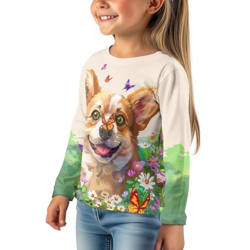 Image of Girls Cartoon Print Long Sleeve Graphic Tee Casual Crew Neck T-Shirts for 3-16 Years Little Girls