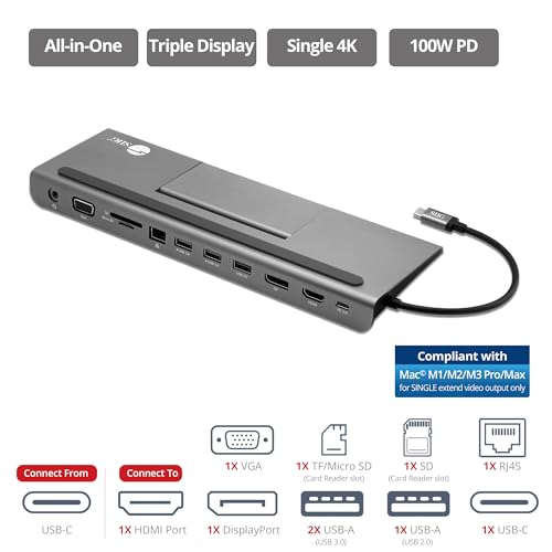 SIIG USB C MST Triple Monitor Docking Station for Windows Thunderbolt 3 Compatible [Single 4k, Dual 1080p, Triple 720p] 100W PD - HDMI/VGA/DP, Gigabit Ethernet, SD/TF, USB 3.0 and Audio JU-DK0E11-S1 - Thumbnail 2