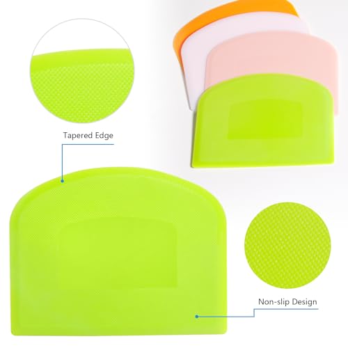 CEWIFO Bench Scraper Dough Scraper for Baking, 20 PCs BPA Free PE Plastic Flexible Bowl Scraper, Food-safe Plastic Dough Cutter for Bread Cake Dough Fondant Icing (White, Green, Orange, Pink) - Thumbnail 2