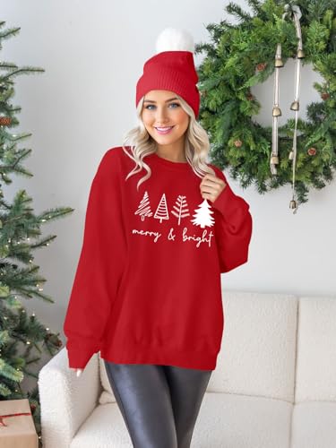 Christmas Sweatshirts for Women Funny Christmas Tree Xmas Cute Graphic Long Sleeve Shirt