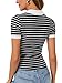 LYANER Women's Short Sleeve V Neck T Shirts Ribbed Knit Slim Fit Tee Top Stripes Collar Polo Shirt Black Large