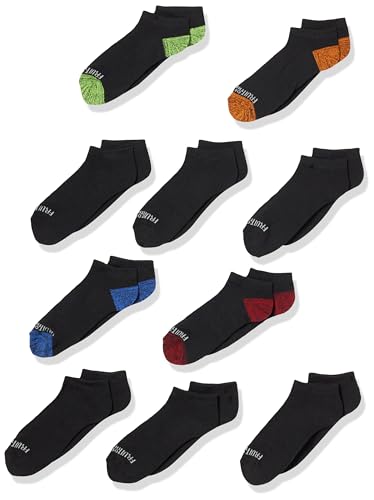 Fruit of the Loom Boys 10 Pair No Show Socks (Black Assort, Shoe Size: 3-9)