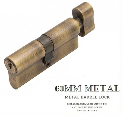 Image of Jagger JAG344 Cylinder Lock 60mm | One Side Key & One Side Knob | Full Size Mortise Lock Core Replacement Cylinder for Doors | for Home and Hotel Door (Antique [ 60MM ], Mortise Lock Cylinder)