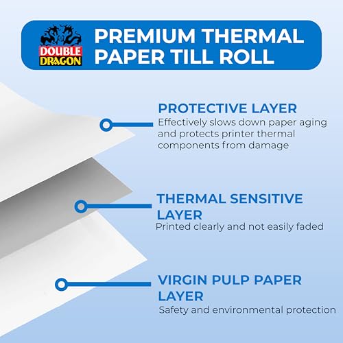 Double Dragon 80x50mm Thermal Paper Rolls, 20 Rolls | BPA-Free POS Receipt Paper | Compatible with Mobile POS, Just Eat Receipt Printer Rolls, Uber Eats Delivery Machines, Epson, Square & Star - Image 3