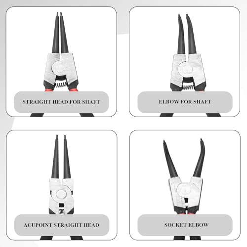 4 Stück Sprengringzangen Set, Seegeringzange Set, Sicherungsringzangen, Segeringen Zangen Sets, Außen Innen Sprengring Zange, Gerade Gebogen Sicherungsring Zangen mit Griffen