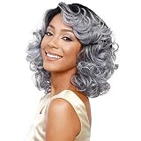 DKE&YMQ Gray Wigs for Women, Bangs, Short Curly Hair, Fluffy Black Gradation Gray Middle-Aged and El