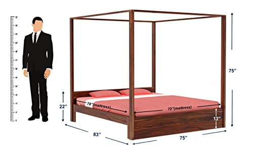 Image of Solid Sheesham Wood King Size Poster Bed Without Storage for Bed Room Living Room Home Wooden Double Bed Palang Solid Wood Bedroom Furniture for Hotel (Honey Finish)