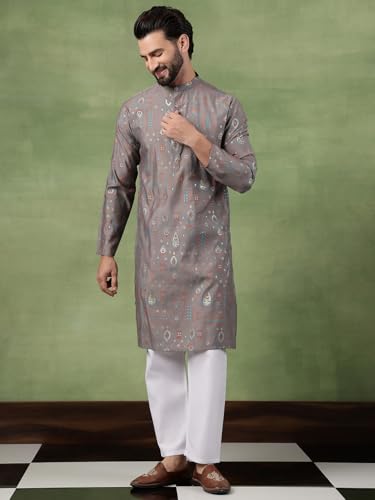 Image of SOJANYA (Since 1958 Men's Cotton Traditional Foil Print Motifs Kurta With Pyjama