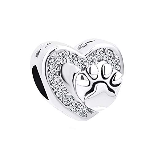 FGT Dog Cat Love Heart Paw Print Charms Compatible with Pandora Moments Bracelets Pets Women Daughter Animal Lovers