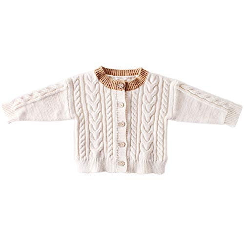 Newborn Baby Boy Girls Cable Knit Cardigan Button-Down Sweater Pullover Coat Unisex Fall Winter Clothes(Cream,12-18M)
