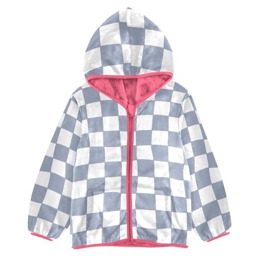 GuoChe Blue Checkered Gray Plaid Kids Sherpa Jacket
