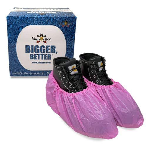ShuBee Waterproof Shoe & Boot Covers Slip-Resistant Disposable for Plumbing Construction Floor Protection - Pink 40 Pair
