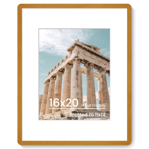 FLYJOE 16 x 20 Picture Frame | Solid Teak Wood 16x20 Poster Frame | 16 x 20 Frame With Mat For 11x14 | Tempered Glass And Hanging Hardware Included | 20 x 16 Picture Frame Wood (Teak, 1 Pack)