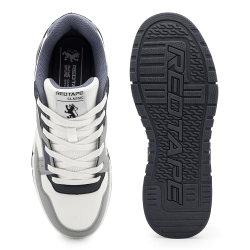Image of Red Tape Men's Sneakers White Brown Pu Round Lace-Up All-Day Comfort