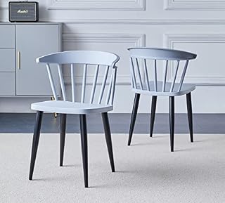 Hallowood Furniture Stoker Classic Design Dining Chairs - Set of 2 Dining Chair Grey Plastic Seat with Sturdy Metal Black Legs - Chairs for Dining Room, Kitchen, Office, Pub, & Restaurant