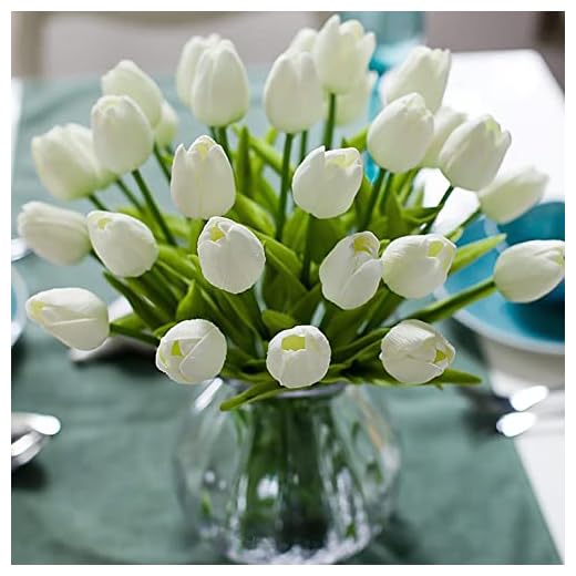 CEWROM 10 piezas flores artificiales ramo de tulipanes de silicona tulipán falso flor de plástico tulipán látex material elegante decoración floral para ramos de novia, casa, fiesta, oficina (blanco)
