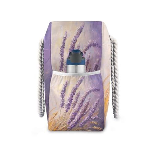 Lavender Painting Beach Bag & Travel Tote Bag Large Sandproof with Zipper Closure, Wet Pouch for Swim Gym Travel, Lightweight Foldable Outdoor Bag3