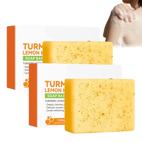 Turmeric Lemon Cleansing Soap, cúrcuma y limón jabón de manos, juego de 2 unidades, limpieza profunda natural, hecho a mano respetuoso con la piel