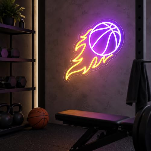 Image of Basketball Neon Sign for Wall Decor Light Up Sign Led Signs for Room Party Home Wall Decor USB Powered