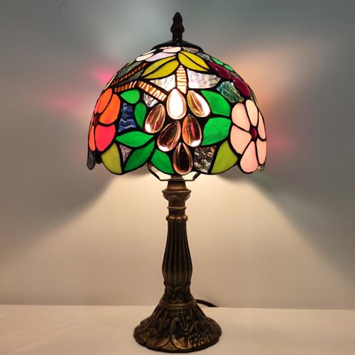 Image of Tiffany Table Lamp 3-Way Tiffany Style Desk Lamp Small Stained Glass Lamp Antique Light Home Bedroom Bedside Lamp Retro Reading Decoration Lamps (Grapes Flowers Style)