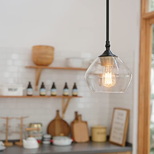 Globe Electric Harrow 1-Light Pendant, Gold Accent Socket, Shade 60312, 59.6", Matte Black With Clear Glass #TOP3