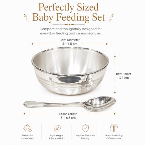 Image of 925 Sterling Silver Bowl and Spoon Set for Baby Feeding | Katori with Spoon | Premium Velvet Box | Handcrafted Feeding Set for Babies, Annaprashan, Newborn Gift
