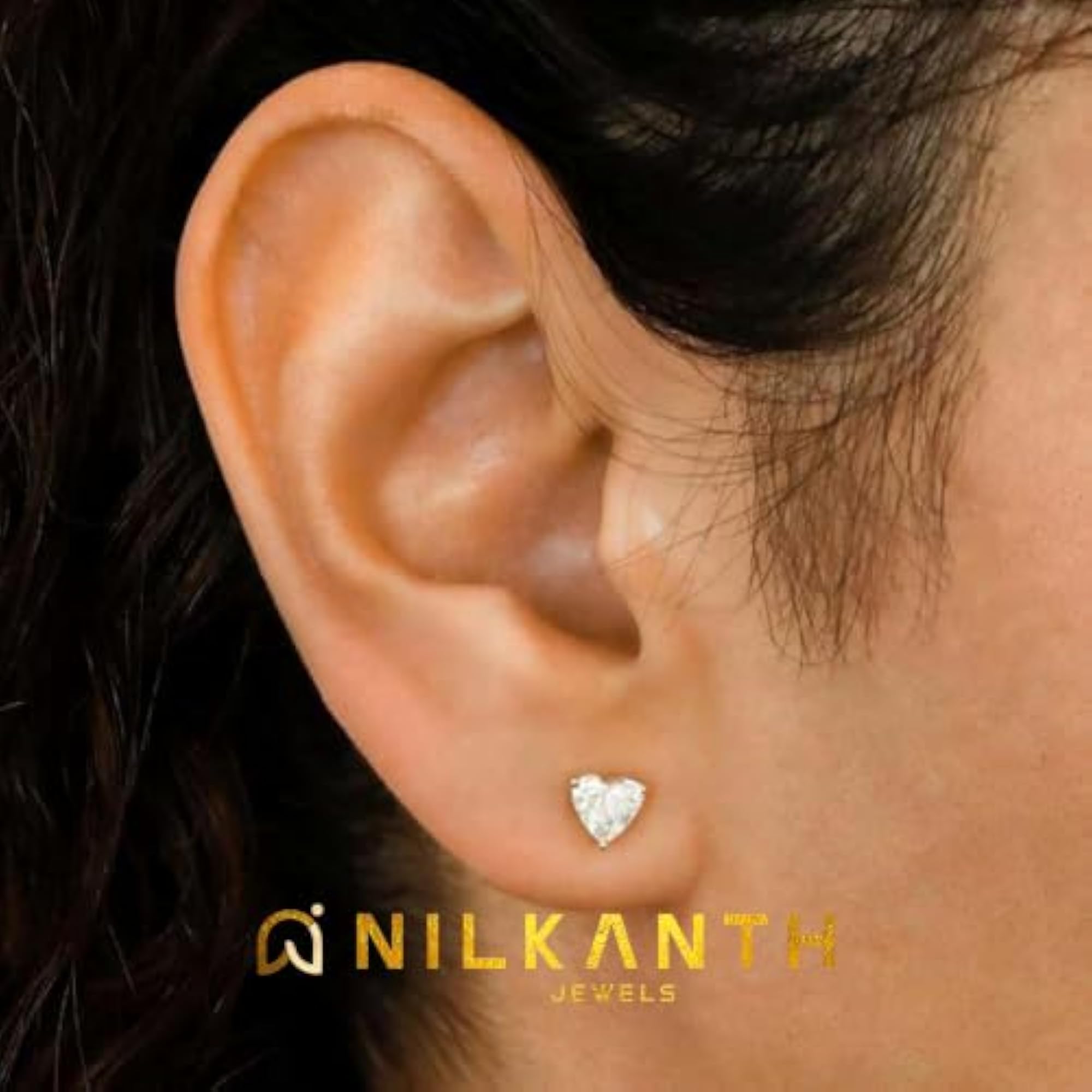 18Kt Gold Plated 925 Sterling Silver Heart Solitaire Stud Earrings