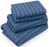Utopia Bedding Queen Sheet Set, Soft Microfiber 4 Piece Bed Sheets with 15' Deep Pocket - Easy Care Brushed Microfiber (Stripe - Navy)