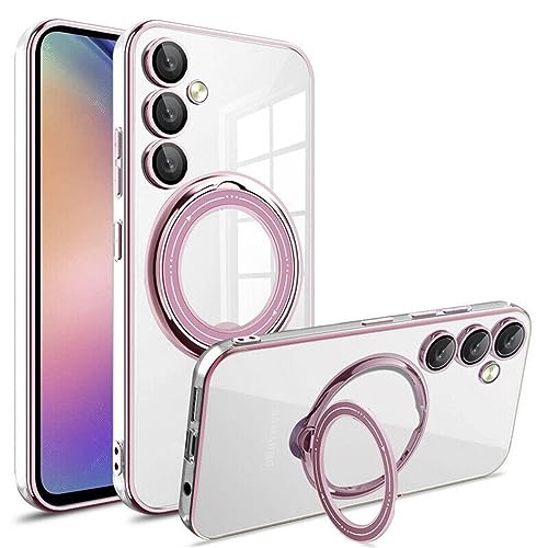 Coque silicone transparente avec anneau pour Samsung Galaxy A54 A14 A34 et S23 rose