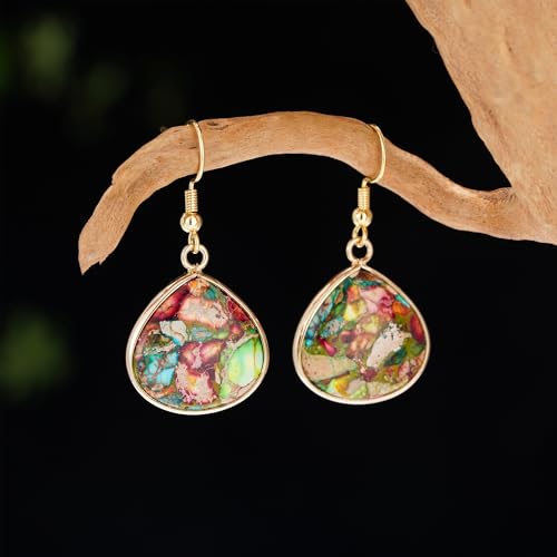 Boho Women Jasper Stone Earrings Handmade Colorful Waterdrop Imperial Jasper Unique Healing Stone Dangle Earrings - Image 3