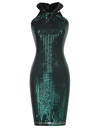 GRACE KARIN Damen Ärmellos Neckholder Glitzer Kleid Partykleid Wickelkleid...