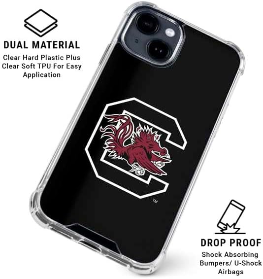 Skinit Clear Phone Case Compatible with iPhone 15 - Officially Licensed University of South Carolina Gamecocks Logo Black Design
