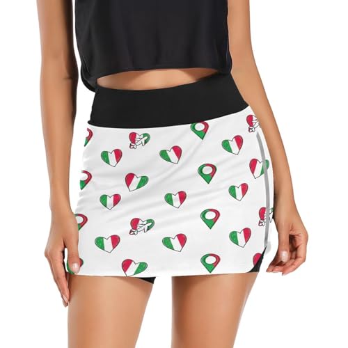 RPLIFE Falda deportiva de tenis con diseño de corazón y bandera italiana, para mujer, falda pequeña, Bandera italiana de corazón, S