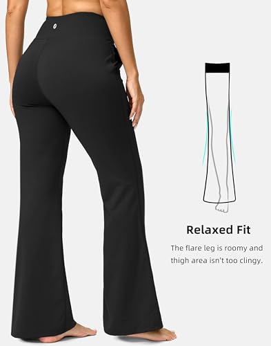 SANTINY Bootcut Pants for Women 28.5"/30.5"/32" Loose High Waisted Wide Leg Leggings Dress Work Flare Yoga Pants with Pockets3