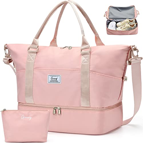 Gym Bags For Women Sport Duffel Bag With Toiletry Bag Shoulder Weekender Bags With Shoe Compartment Carry On Duffle Travel Bags Large Capacity Overnight Bags(Pink With Make Up Bag) #TOP3