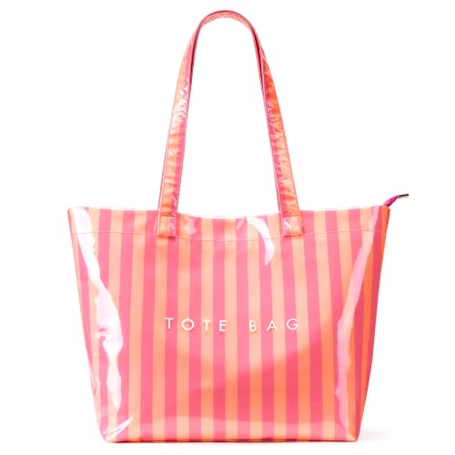 Image of KALIDI PVC Zipper Tote Bag, Jelly Kraft Paper Beach Bag Large Hobo Carry All Travel Shopping Handbag Plastic Shoulder Bag