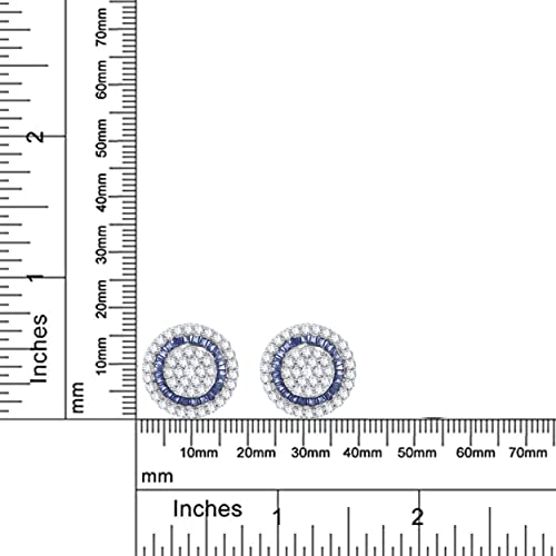 1.45 Carat Baguette Blue Sapphire & Round Natural Diamond Double Halo Stud Earrings Jewelry Gift For Women Girls In 14K White Gold Plated 925 Sterling Silver (1.44 Cttw) #TOP3