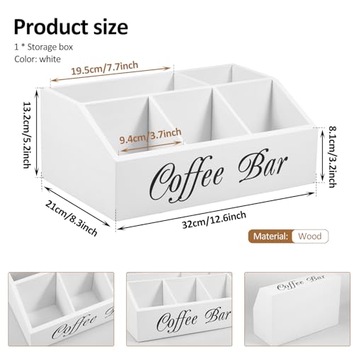 Sutowe Coffee Station Organizer 5 Compartments Tea Chest Box Coffee Bar Accessories Caddy Wood Vintage Coffee Pods Holder Coffee Condiment Tray for Countertop Sugar Packet Sweeteners(white) - Image 2