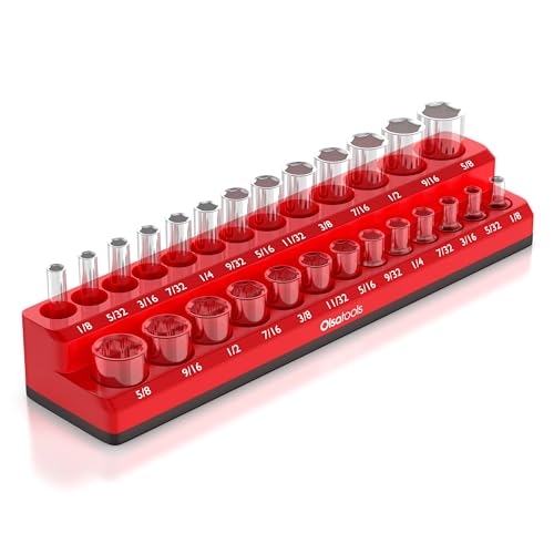 Image of Olsa Tools Magnetic Socket Organizer - 1 /4-Inch Drive SAE Socket Holder with Strong Magnets - Professional Tool Holder and Organizer - Stores up to 26 Sockets - Red - Part: 1069